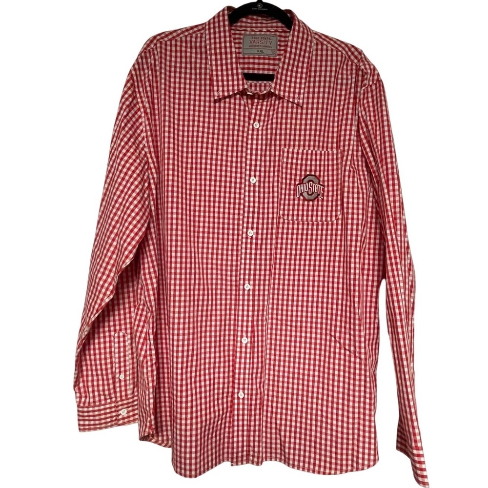 Ohio State Buckeyes Scarlet & Gray Red‎ Check Embroidered Shirt Men's XXL